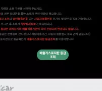 소유차량 등급조회 안내 화면 (개인 소유 휴대폰 본인인증 필요, 등급은 제작당시 배출허용기준으로 산정되어 변경되지 않음)