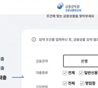 금융상품한눈에 개인신용대출 검색 조건 은행 일반신용 금융감독원