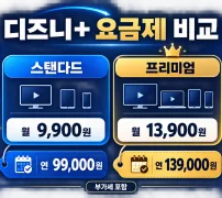 디즈니 플러스 스탠다드 프리미엄 월간 연간 가격 비교